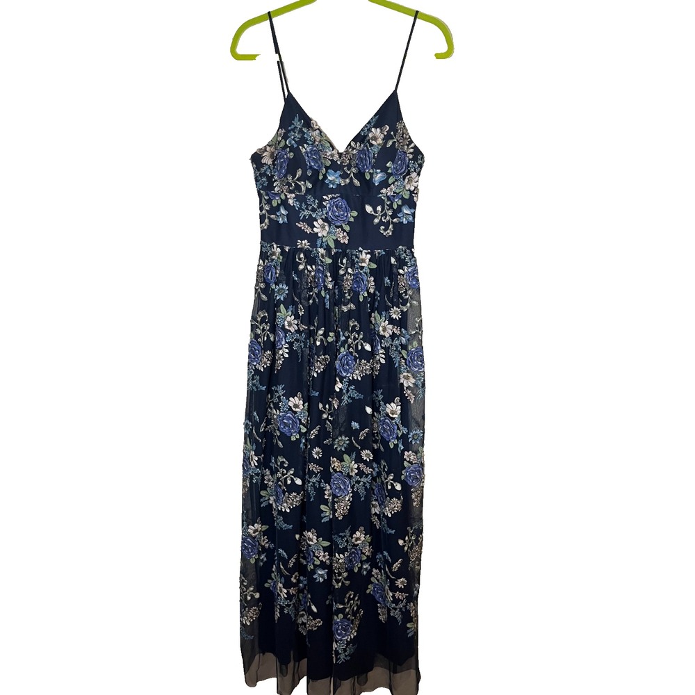 Colorful 3D Floral Maxi Dress Blue 6 Feminine Preppy Luxury Fairy Whimsical Chic
